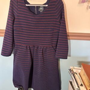 Maeve Anthropologie Navy and Maroon Striped Dress